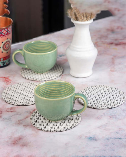 Cotton Fabric Round Mdf Coasters | Set Of 4 | 4 inches