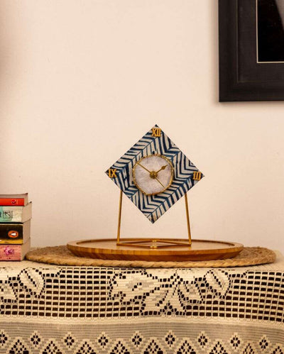 Blue Zebra Diamond Desktop Clock | 4 x 4 x 6 inches