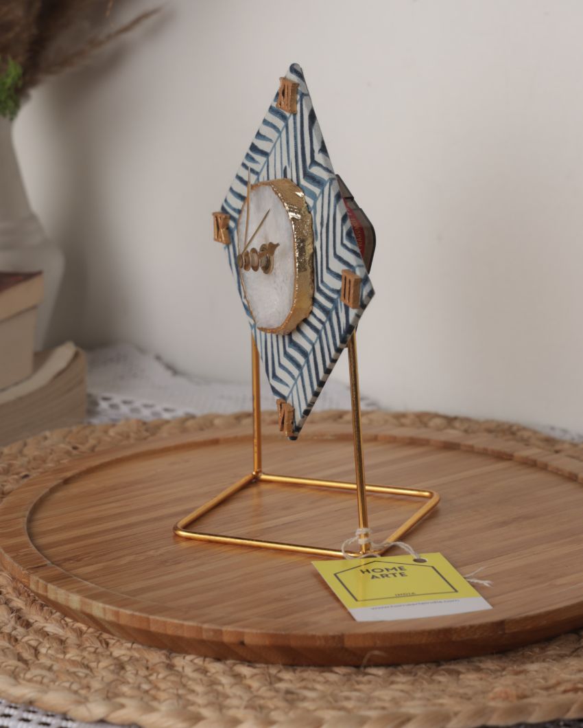 Blue Zebra Diamond Desktop Clock | 4 x 4 x 6 inches