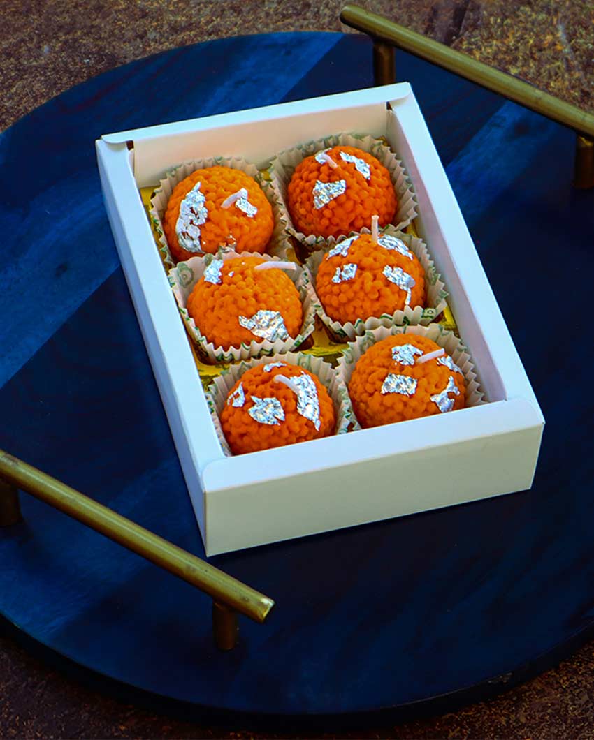 Delicious Laddoo Soy Wax Orange Candle | Set of 6 | 15.2 x 12.7 x 5.1 cm / 6 x 5 x 2 inches