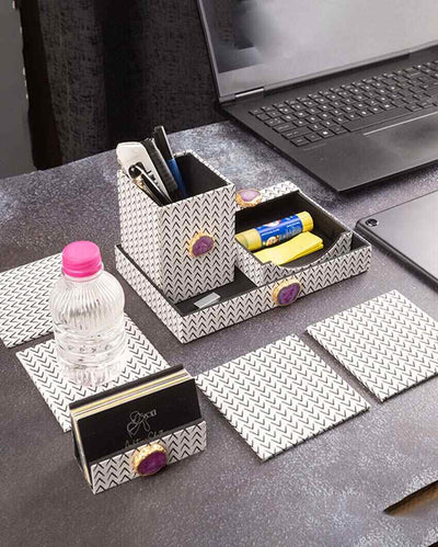 Stylish Black and White Office Desk Organizer Set | 8 Pieces