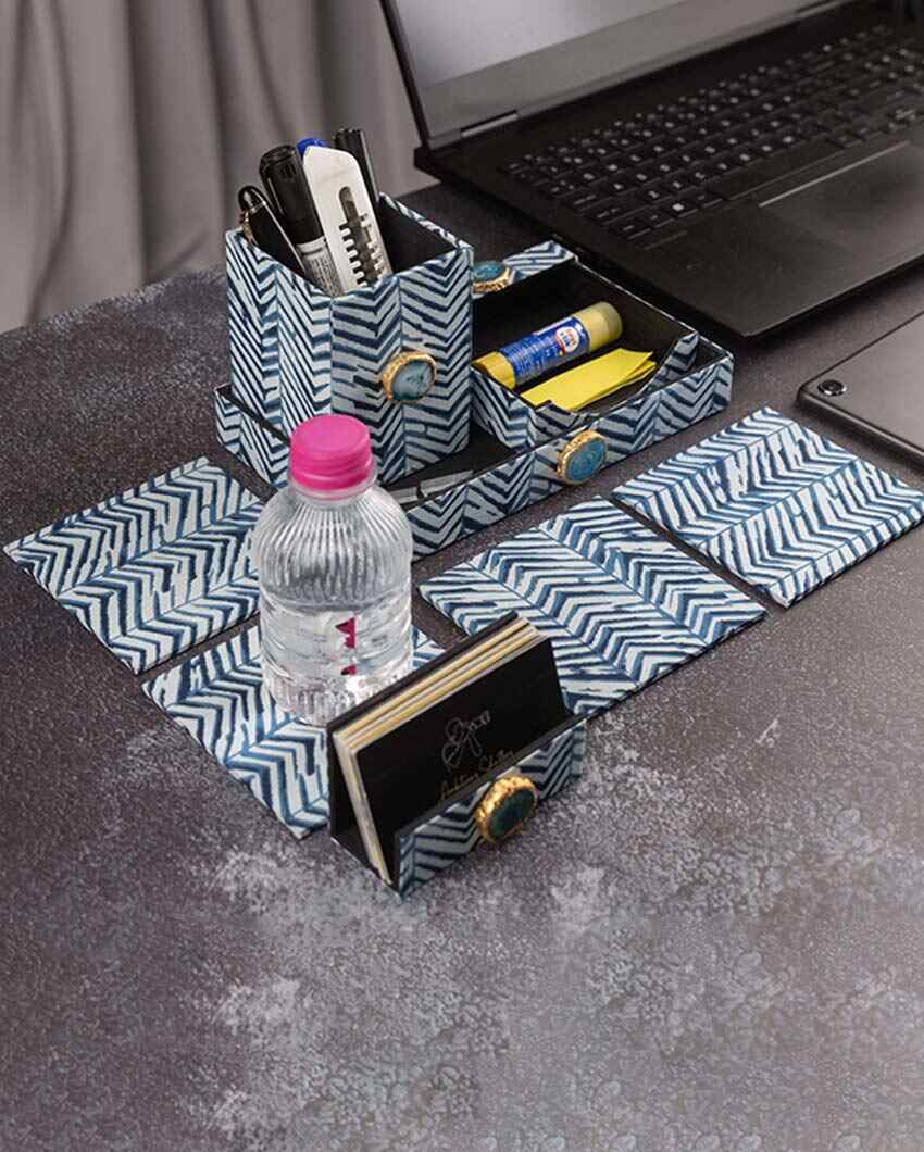 Blue Zebra Office Desk Organizer Set | 8 Pieces