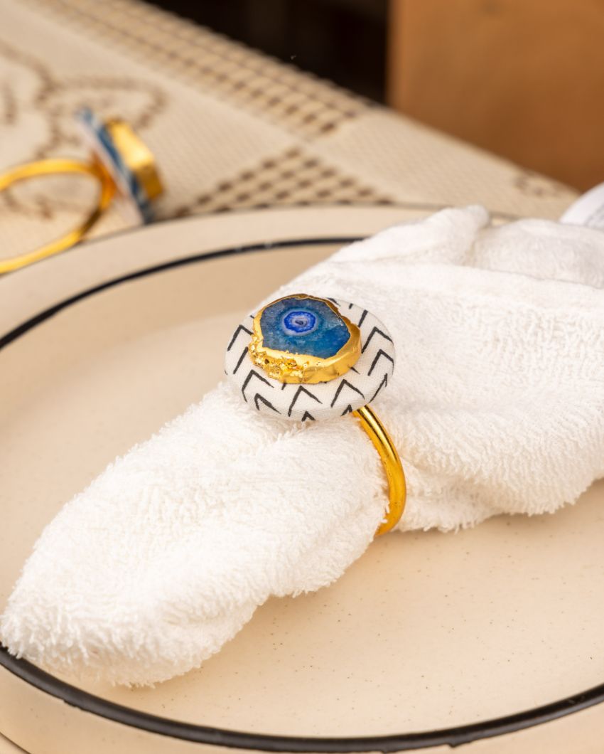 Blue Agate Stone Napkin Rings | Set Of 6 | 2 x 2 x 2 inches