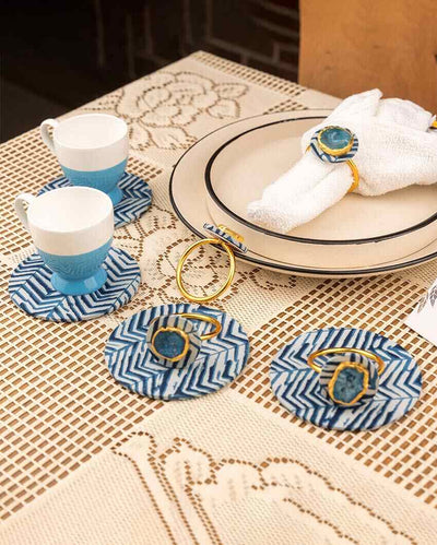 Blue Zebra Napkin Rings with Coasters | Pack Of 8