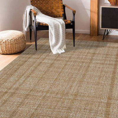 Rust Wool Plaid Pattern Hand-Tufted Rug Carpet