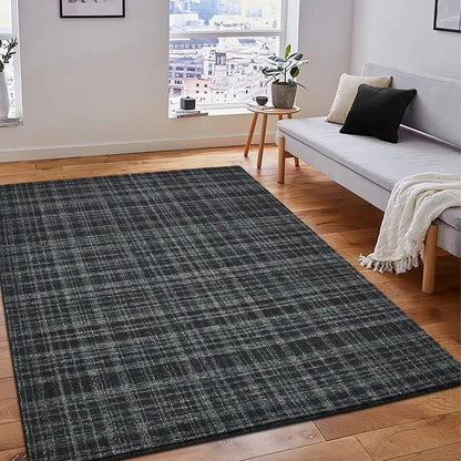 Charcoal Wool Plaid Pattern Hand-Tufted Rug Carpet