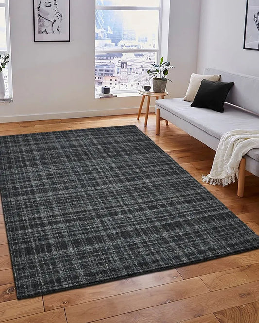 Charcoal Wool Plaid Pattern Hand-Tufted Rug Carpet