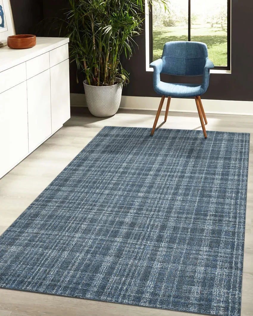 Turquoise Plaid Pattern Hand Tufted Carpet