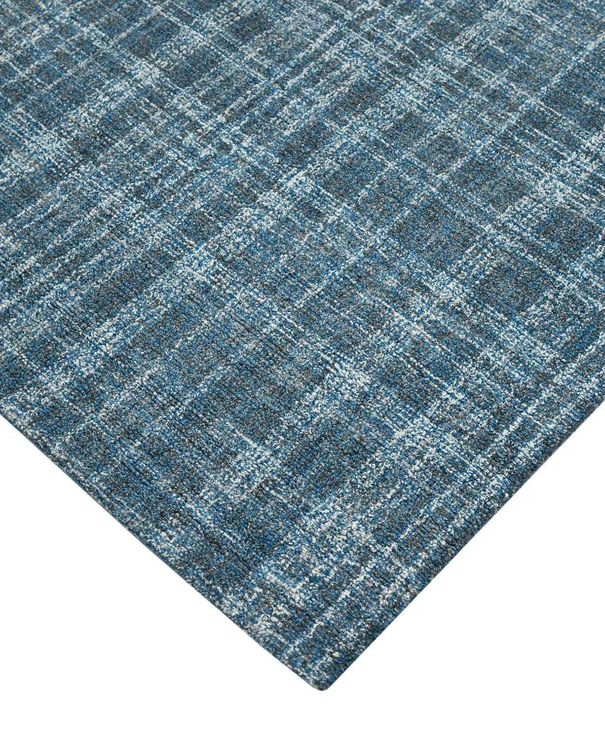 Turquoise Plaid Pattern Hand Tufted Carpet