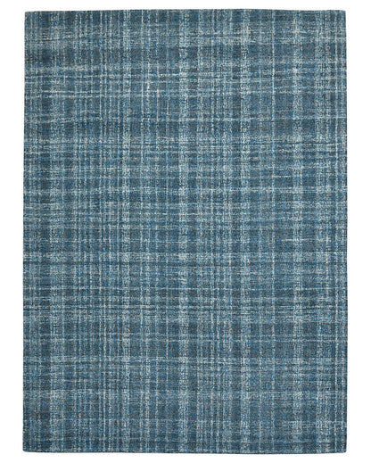 Turquoise Plaid Pattern Hand Tufted Carpet