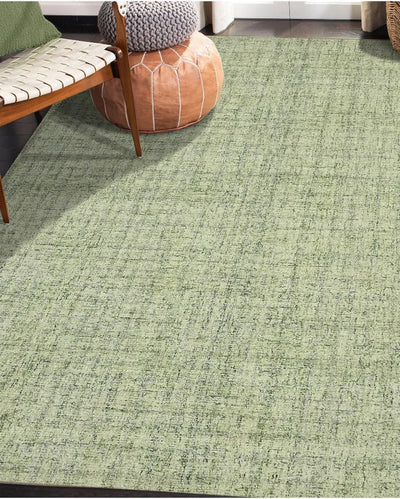 Apple Green Wool Plaid Hand-Tufted Rug Carpet