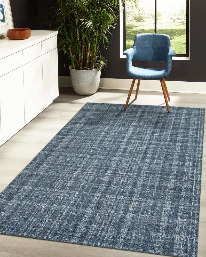 Turquoise Plaid Pattern Hand Tufted Carpet