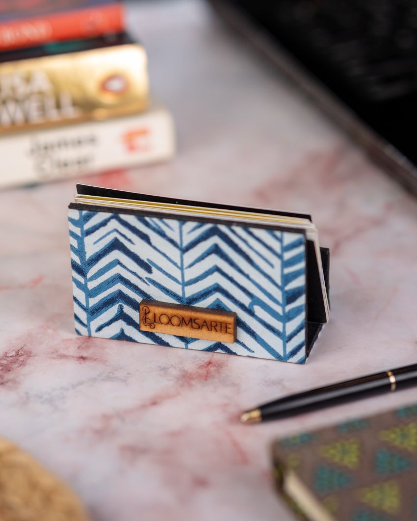 Blue Zebra Cotton Coated Mdf Visiting Card Holder | 4 x 2 x 2 inches