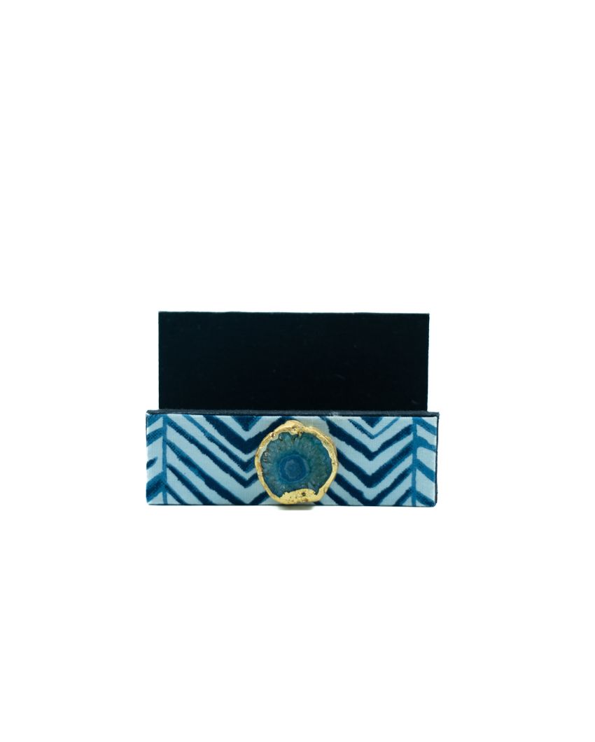 Blue Zebra Cotton Coated Mdf Visiting Card Holder | 4 x 2 x 2 inches