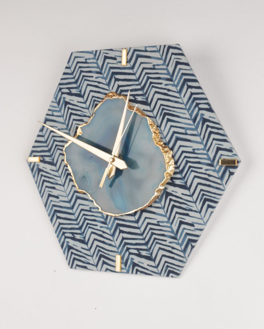 Blue Zebra Hexagon Wall Clock | 10 inches