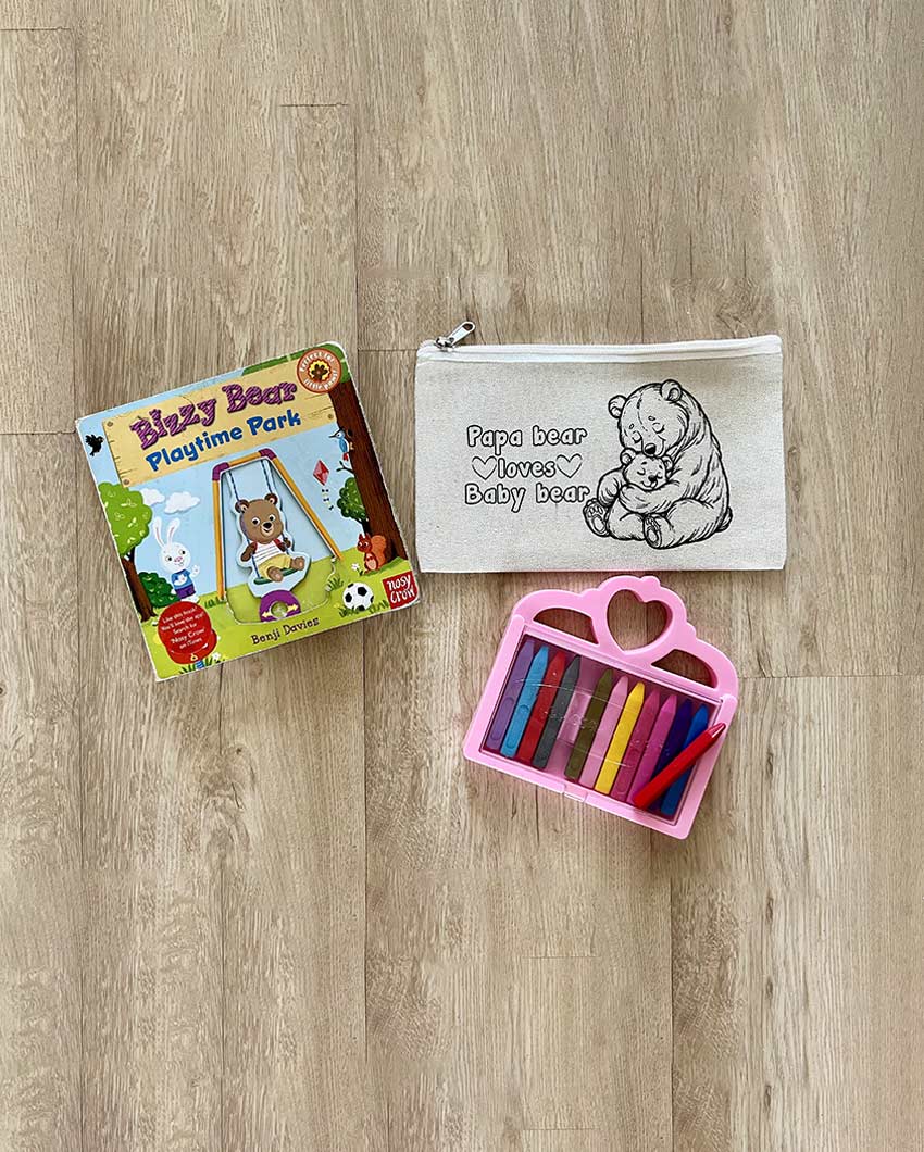 Heartwarming DIY Coloring Papa & Baby Loves Bear Pouch | Set of 2 | 10 x 7 inches