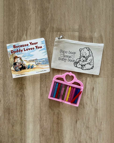 Heartwarming DIY Coloring Papa & Baby Loves Bear Pouch | Set of 2 | 10 x 7 inches