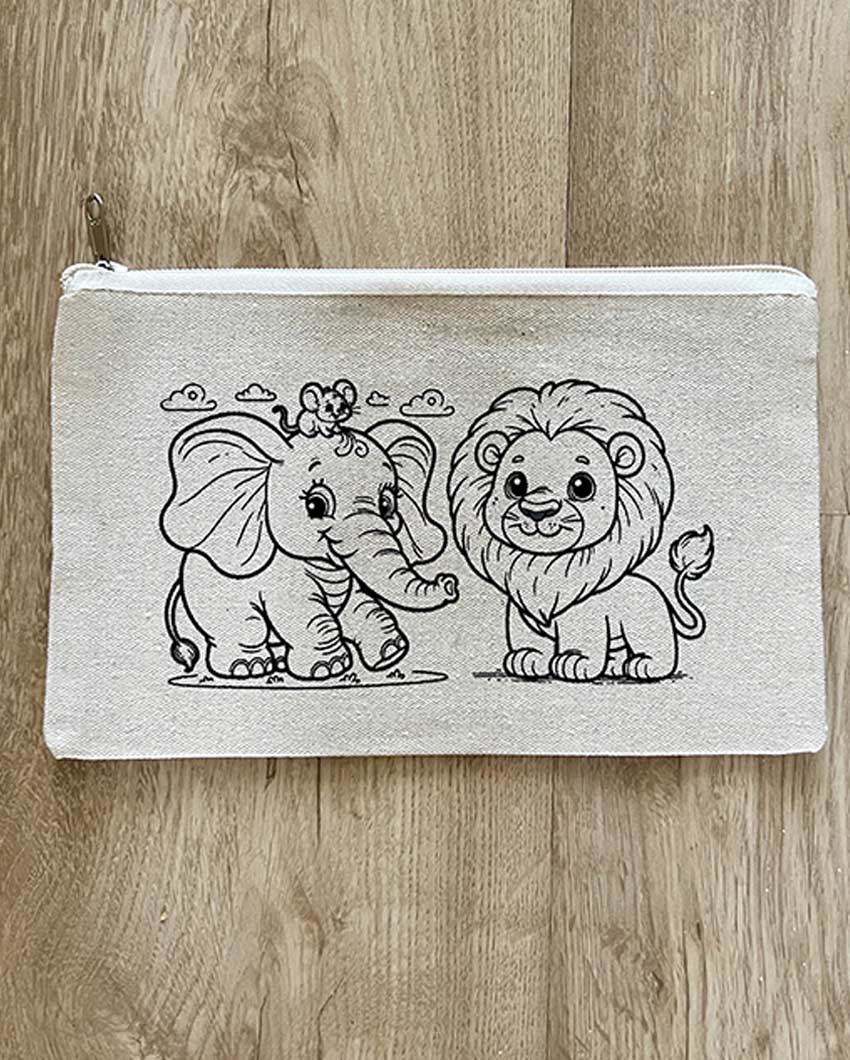 Jungle DIY Coloring Elephant And Lion Pouch | Set of 2 | 10 x 7 inches