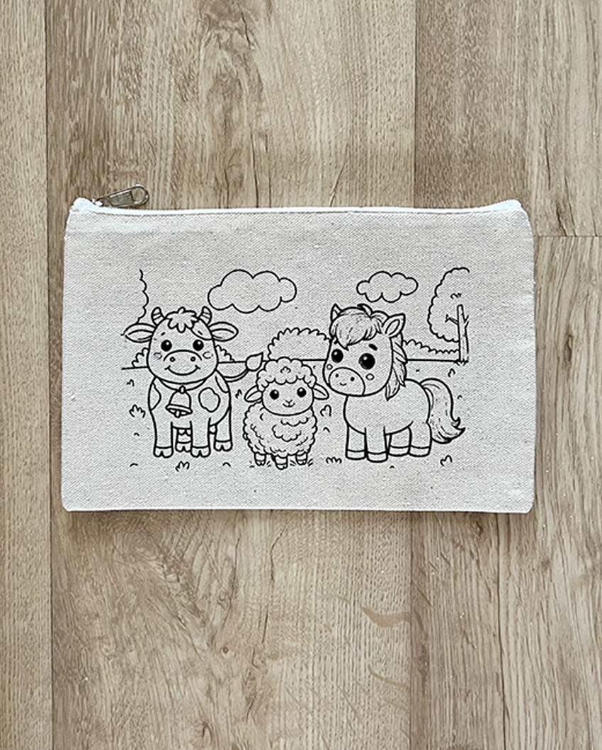 Barnyard DIY Coloring Farm Animals Pouch | Set of 2 | 10 x 7 inches