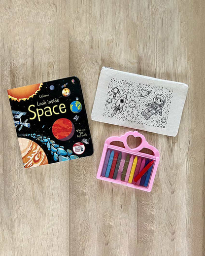 Space DIY Coloring Little Astronaut Pouch | Set of 2 | 10 x 7 inches