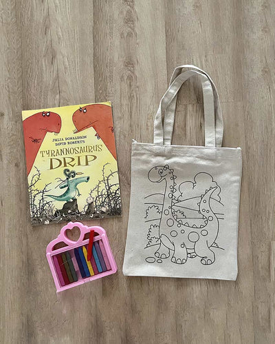 Adventure DIY Coloring Little Dinosaur Tote Bag | Set of 2 | 13 x 11 inches