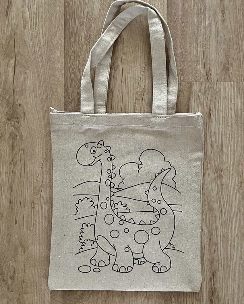 Adventure DIY Coloring Little Dinosaur Tote Bag | Set of 2 | 13 x 11 inches