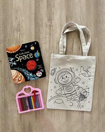 Galactic DIY Coloring Little Space Explorer Tote Bag | Set of 2 | 13 x 11 inches