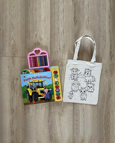 Farmyard DIY Coloring Farm Animals Tote Bag | Set of 2 | 13 x 11 inches