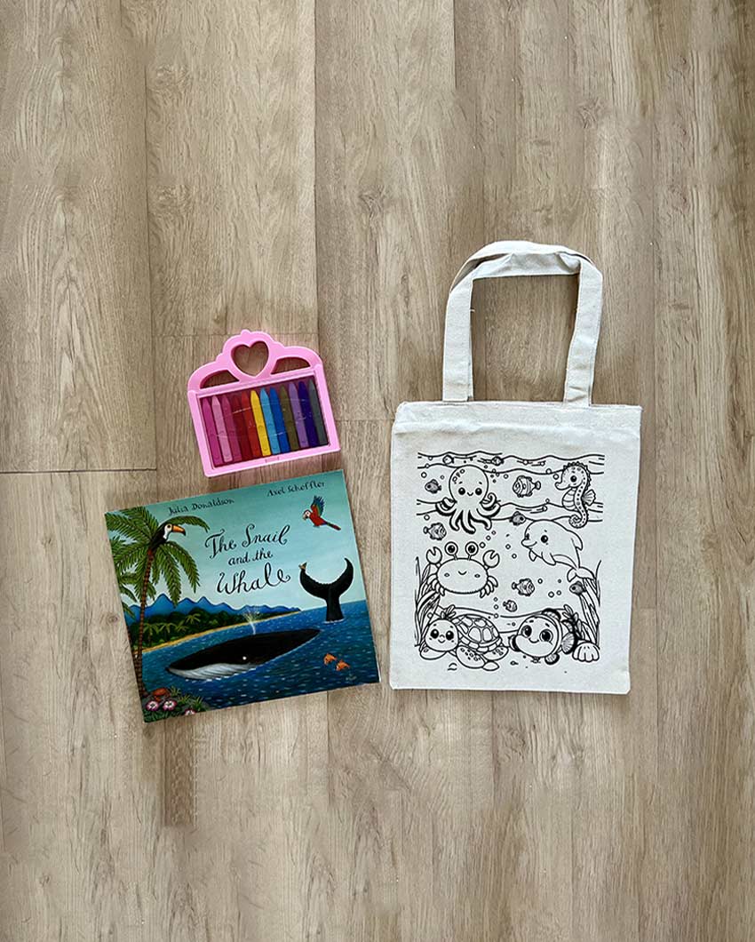 Aquatic DIY Coloring Underwater World Tote Bag | Set of 2 | 13 x 11 inches