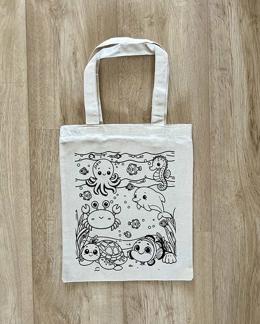 Aquatic DIY Coloring Underwater World Tote Bag | Set of 2 | 13 x 11 inches