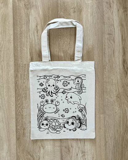 Aquatic DIY Coloring Underwater World Tote Bag | Set of 2 | 13 x 11 inches