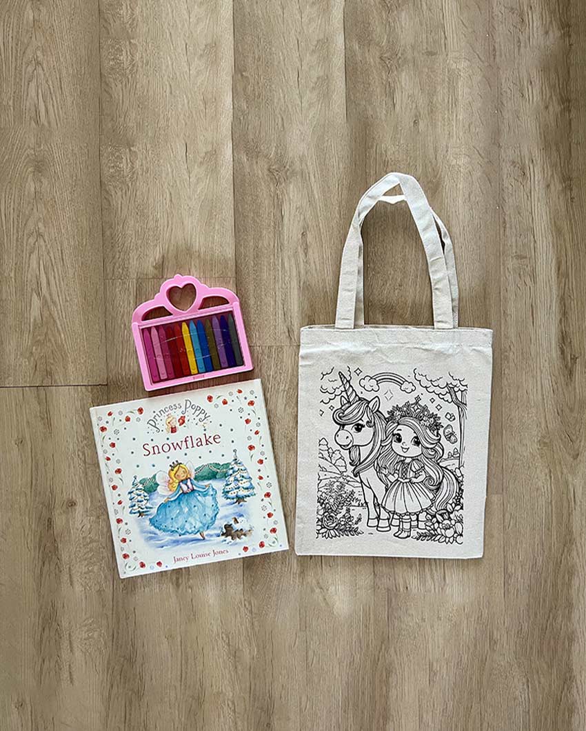 Fairy DIY Coloring Little Princess And Unicorn Tote Bag | Set of 2 | 13 x 11 inches