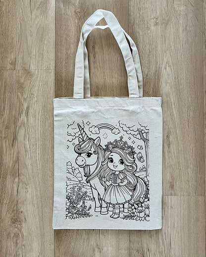 Fairy DIY Coloring Little Princess And Unicorn Tote Bag | Set of 2 | 13 x 11 inches