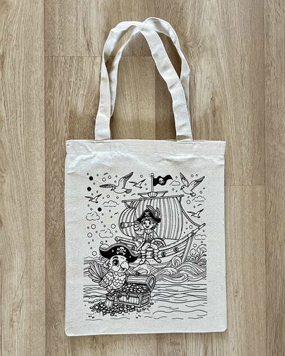 Adventure DIY Coloring Pirate And Parrot Tote Bag | Set of 2 | 13 x 11 inches