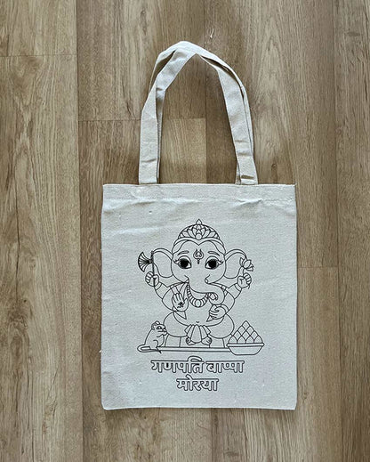 Divine DIY Coloring Lord Ganesha Tote Bag | Set of 2 | 13 x 11 inches