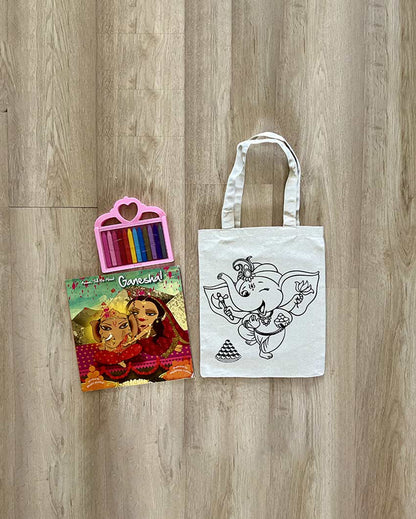 Rhythmic DIY Coloring Dancing Ganesha Tote Bag | Set of 2 | 13 x 11 inches