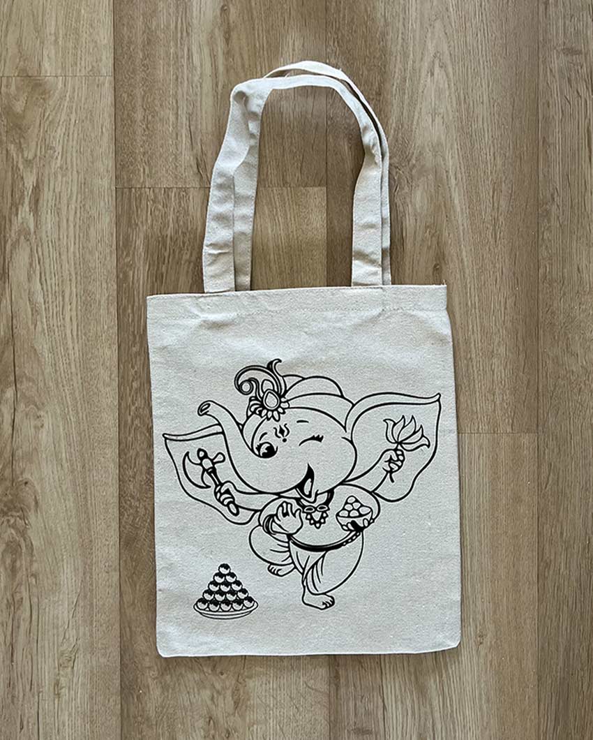 Rhythmic DIY Coloring Dancing Ganesha Tote Bag | Set of 2 | 13 x 11 inches