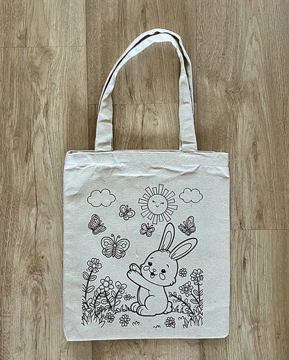 Cuddly DIY Coloring Bunny Rabbit Tote Bag | Set of 2 | 13 x 11 inches