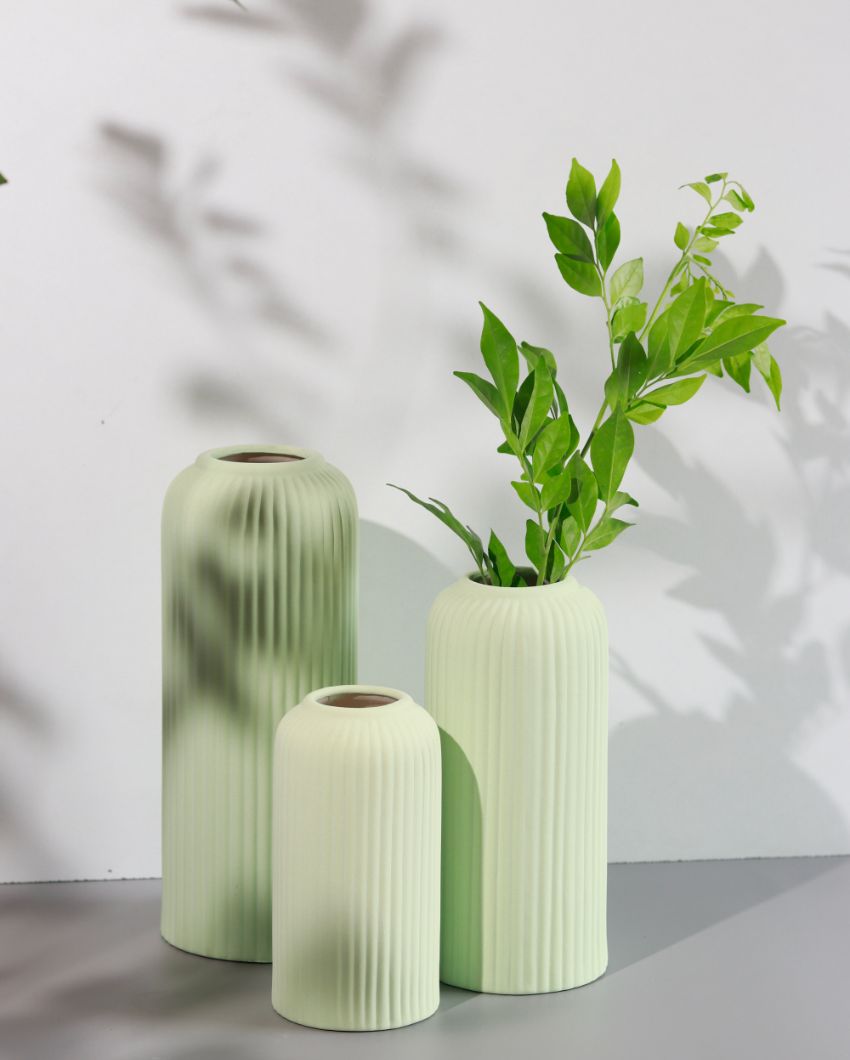 Shimmy Ribbed Vases | Set Of 3 Light Green