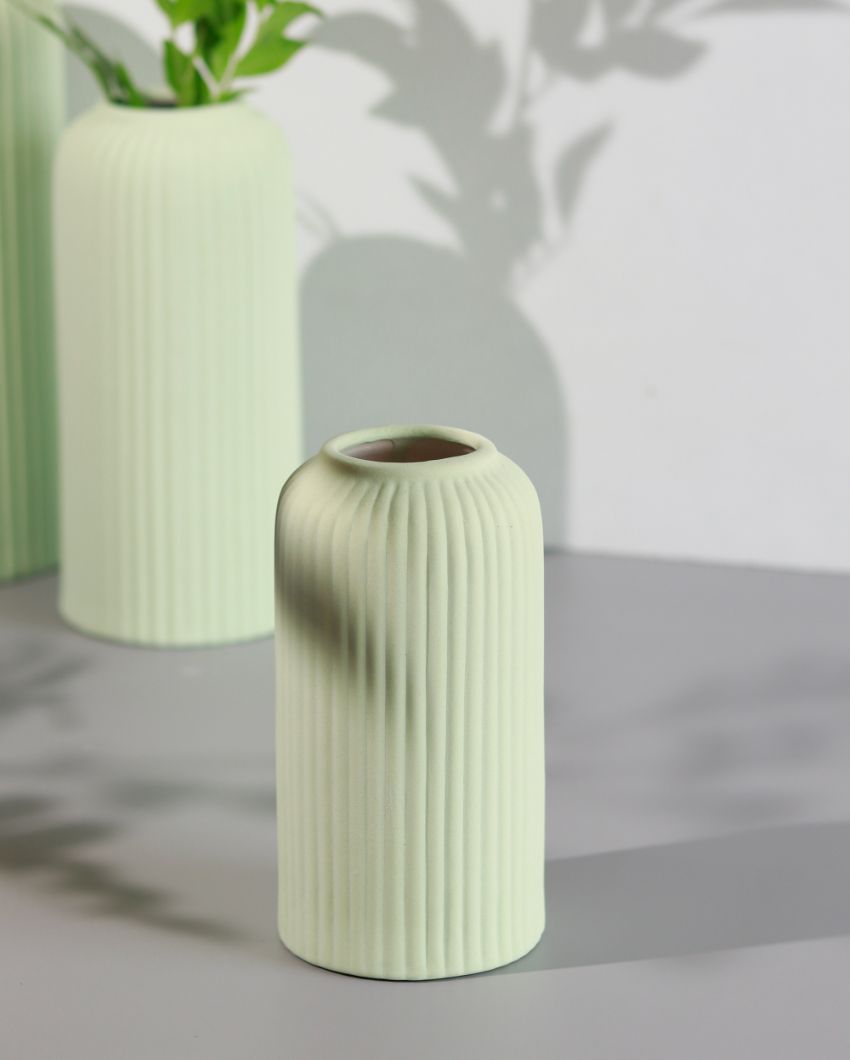 Shimmy Ribbed Vases | Set Of 3 Light Green