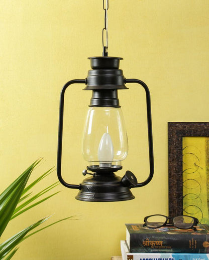 Clear Glass Lantern Hanging Lamp  For Living Room and Bedroom | 8 x 5 x 22.5 inches