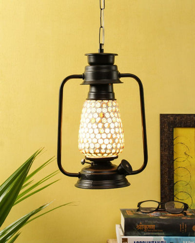 Mosaic Glass Lantern Hanging Lamp  For Living Room and Bedroom | 8 x 5 x 22.5 inches