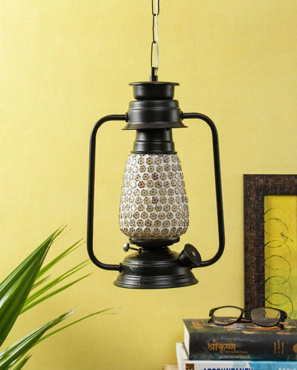 Mosaic Glass Lantern Hanging Lamp  For Living Room and Bedroom | 8 x 5 x 22.5 inches