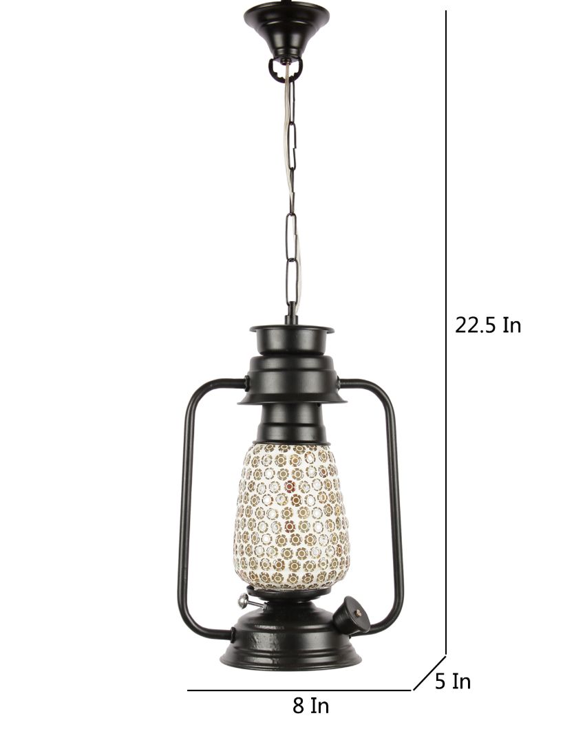 Mosaic Glass Lantern Hanging Lamp  For Living Room and Bedroom | 8 x 5 x 22.5 inches