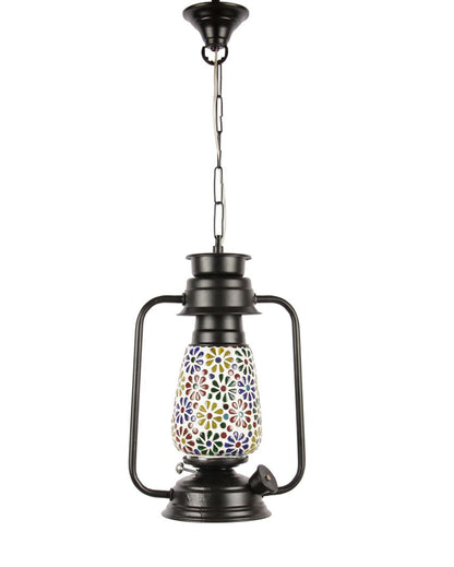 Mosaic Floral Glass Lantern Hanging Lamp  For Living Room and Bedroom | 8 x 5 x 22.5 inches