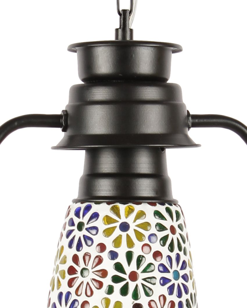 Mosaic Floral Glass Lantern Hanging Lamp  For Living Room and Bedroom | 8 x 5 x 22.5 inches