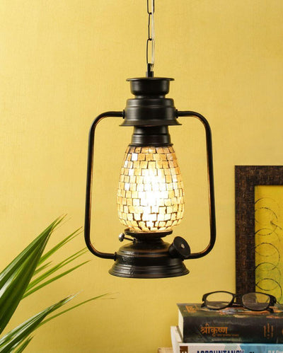 Unique Shiner Glass Lantern Hanging Lamp  For Living Room and Bedroom | 8 x 5 x 22.5 inches