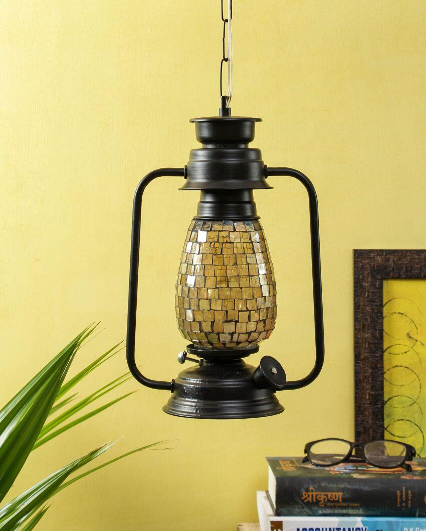 Unique Shiner Glass Lantern Hanging Lamp  For Living Room and Bedroom | 8 x 5 x 22.5 inches