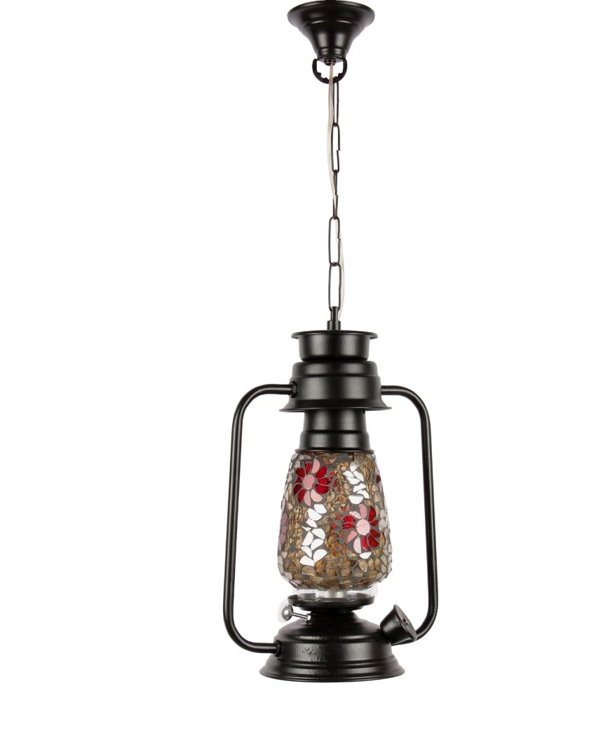 Blooming Glass Lantern Hanging Lamp  For Living Room and Bedroom | 8 x 5 x 22.5 inches