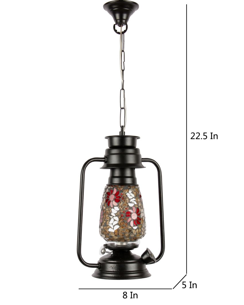 Blooming Glass Lantern Hanging Lamp  For Living Room and Bedroom | 8 x 5 x 22.5 inches